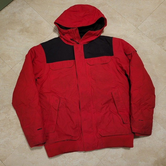 The North Face 550 Dryvent Mens M Medium Red Goose Down Hooded Ski Jacket READ - Picture 1 of 16